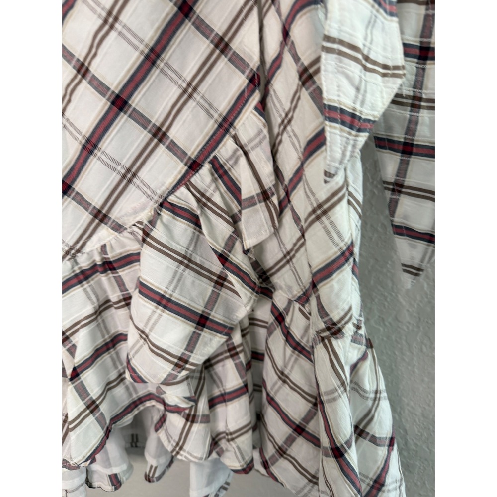 Veronica Beard Red Plaid Ruffle Faux Wrap Mini Skirt SZ 4 White Flirty Feminine - Picture 9 of 11